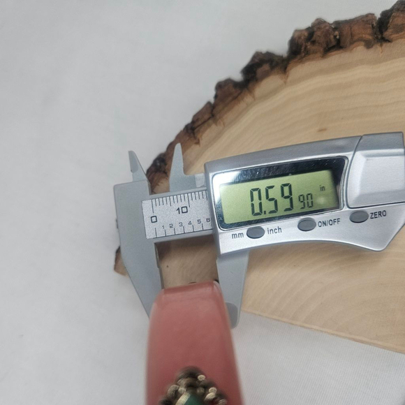 Vintage Coral 80s Bangle with Faux Turquoise Accents EUC Sz 8" Width 1/2" - Picture 8 of 9